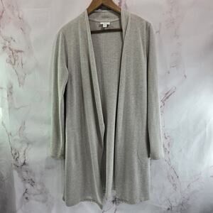 J Jill Cardigan Womens XS Gray Midi Long Duster Button Sweater Open Oatmeal